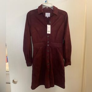 A Loves A Womens Faux Suede Button Front Shirt Dress M Medium Merlot NWT $99